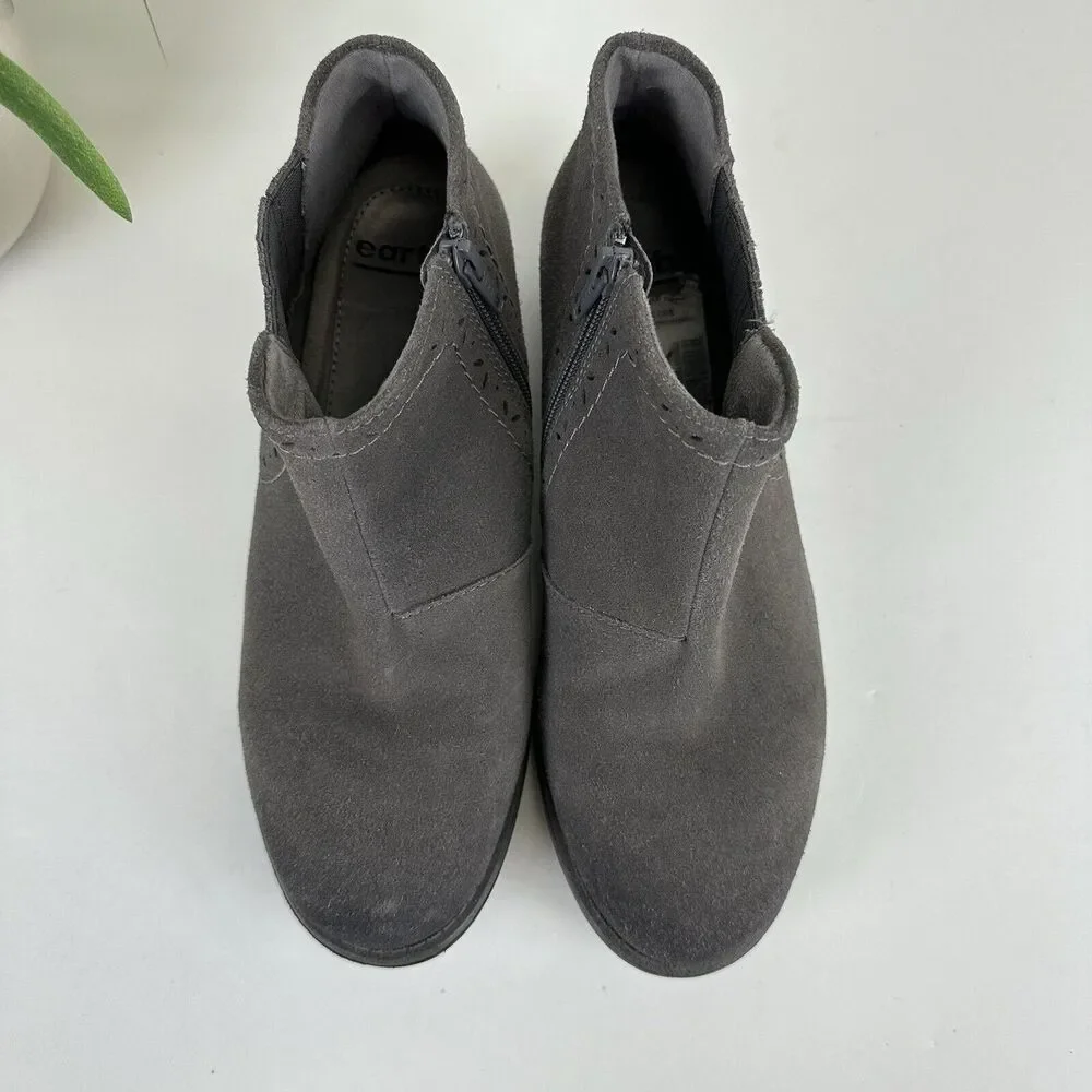 Earth Avani Buxton Gray Ankle Boots Suede Leather‎ Burnished Zip Size 8 Wide